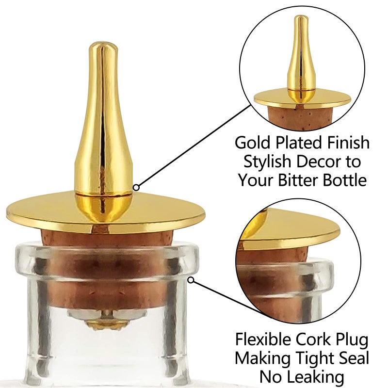 LINALL Bitter Bottles Pourer - Set of 4 pcs 20mm Diameter Gold Dasher Top with Cork Base (Gold) - Image 3